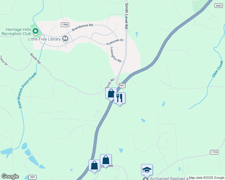 map of restaurants, bars, coffee shops, grocery stores, and more near 108 Booth Road in Chapel Hill