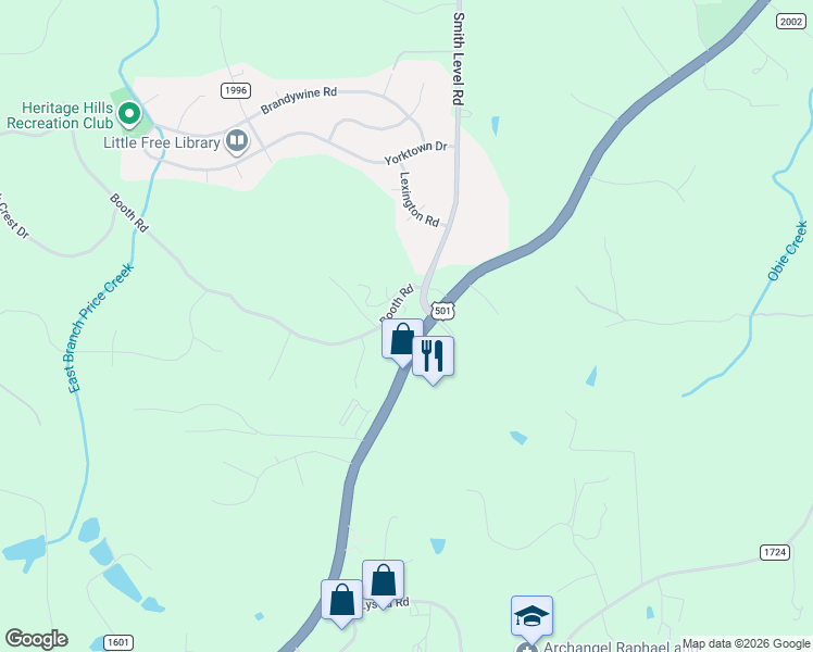 map of restaurants, bars, coffee shops, grocery stores, and more near 108 Booth Road in Chapel Hill