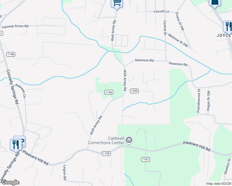 map of restaurants, bars, coffee shops, grocery stores, and more near 1306 Southhaven Drive in Lenoir