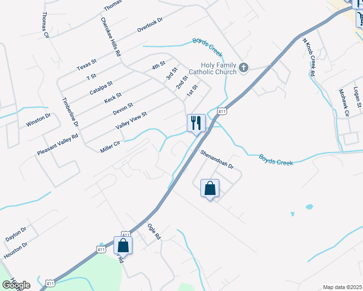 map of restaurants, bars, coffee shops, grocery stores, and more near 117 Mary Lee Drive in Seymour