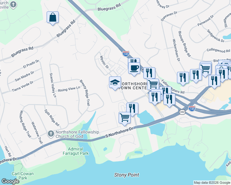 map of restaurants, bars, coffee shops, grocery stores, and more near 1889 Thunderhead Road in Knoxville