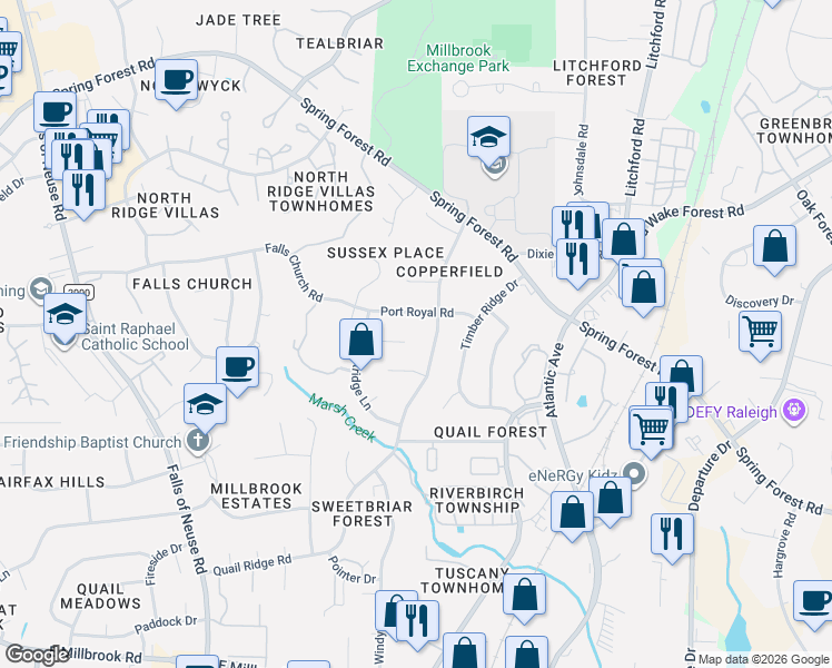 map of restaurants, bars, coffee shops, grocery stores, and more near 2013 Quail Ridge Road in Raleigh