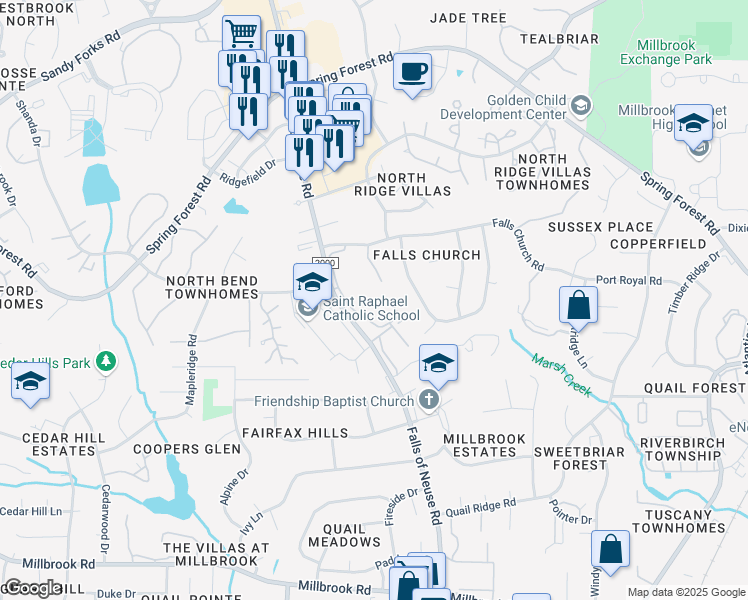 map of restaurants, bars, coffee shops, grocery stores, and more near 1217 H Manassas Court in Raleigh