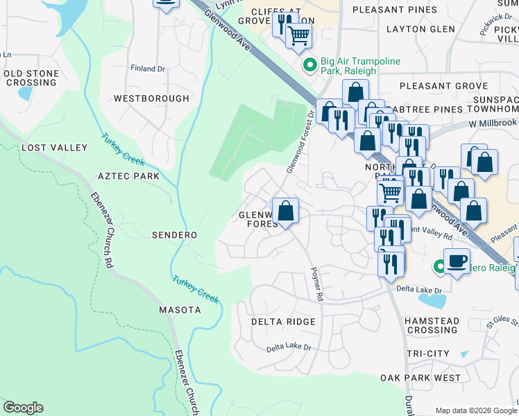 map of restaurants, bars, coffee shops, grocery stores, and more near 5920 Cameo Glass Way in Raleigh