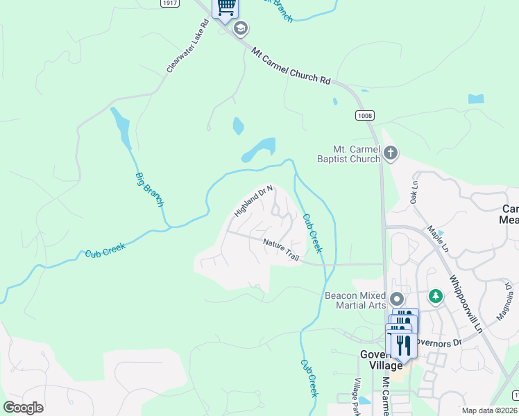 map of restaurants, bars, coffee shops, grocery stores, and more near 19 Highland Circle in Chapel Hill