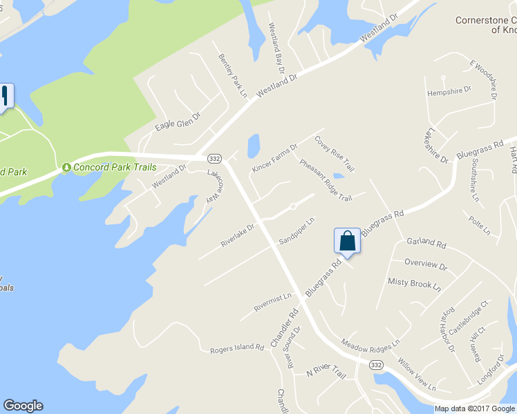 map of restaurants, bars, coffee shops, grocery stores, and more near 10532 River Ridge Road in Knoxville