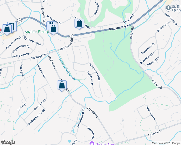 map of restaurants, bars, coffee shops, grocery stores, and more near 12501 Dunheith Drive in Knoxville