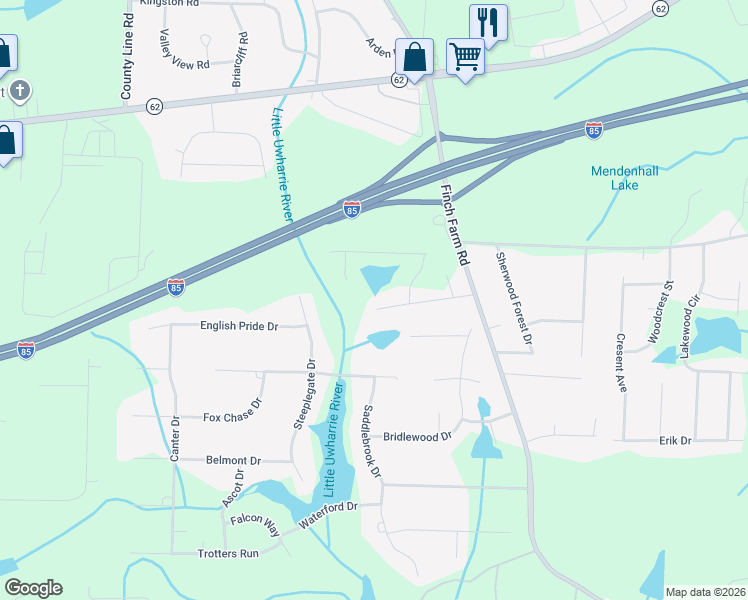map of restaurants, bars, coffee shops, grocery stores, and more near 7274 Tanner Court in Trinity