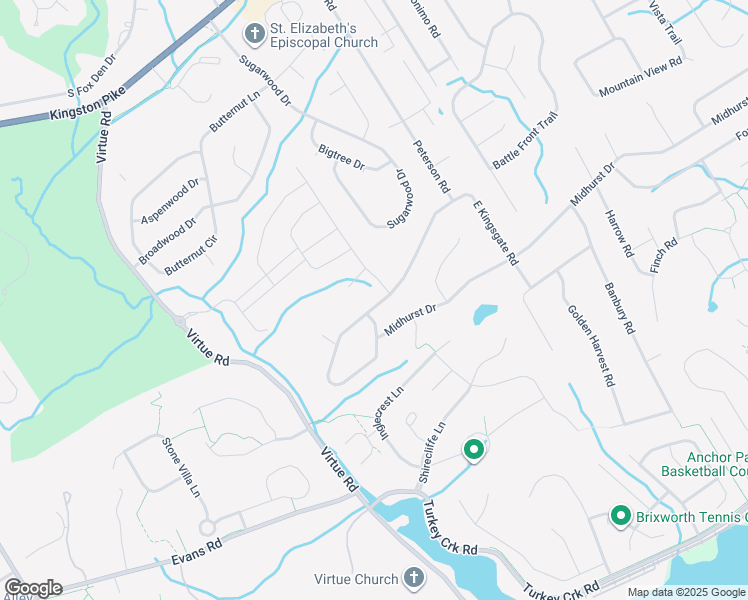 map of restaurants, bars, coffee shops, grocery stores, and more near 12032 West Kingsgate Road in Knoxville