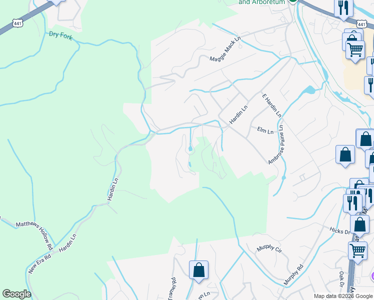 map of restaurants, bars, coffee shops, grocery stores, and more near 529 Hideaway Ridge Circle in Sevierville