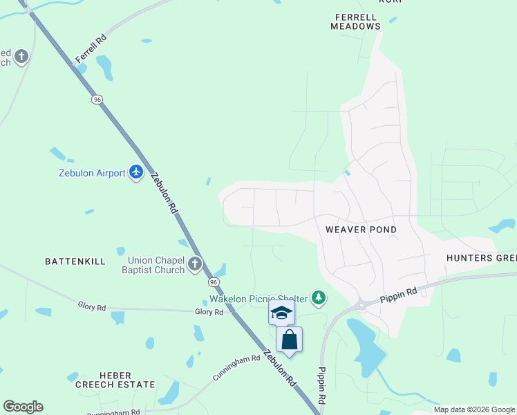 map of restaurants, bars, coffee shops, grocery stores, and more near 1420 Weavers Trace Drive in Zebulon