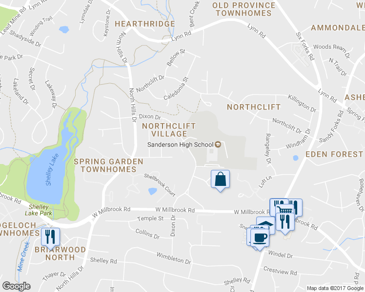 map of restaurants, bars, coffee shops, grocery stores, and more near 5901 Dixon Drive in Raleigh