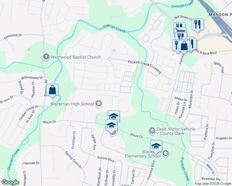 map of restaurants, bars, coffee shops, grocery stores, and more near 4215 Sunday Silence Way in Murfreesboro