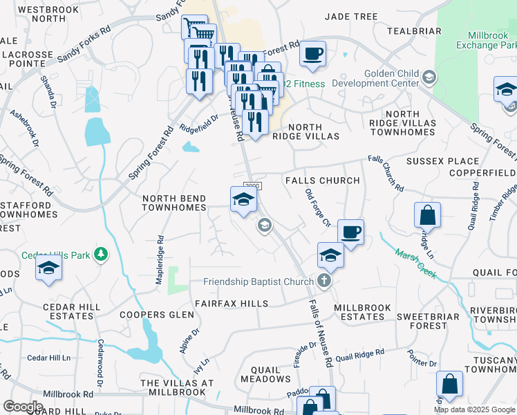 map of restaurants, bars, coffee shops, grocery stores, and more near 1208 Manassas Court in Raleigh