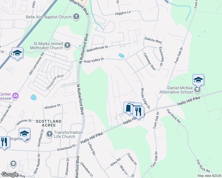 map of restaurants, bars, coffee shops, grocery stores, and more near 1508 Destiny Drive in Murfreesboro