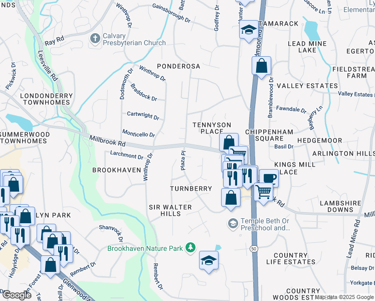 map of restaurants, bars, coffee shops, grocery stores, and more near 3204 Plaza Place in Raleigh