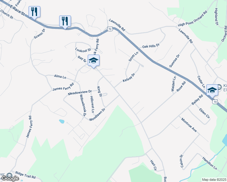 map of restaurants, bars, coffee shops, grocery stores, and more near 104 Woodlawn Drive in Kingston
