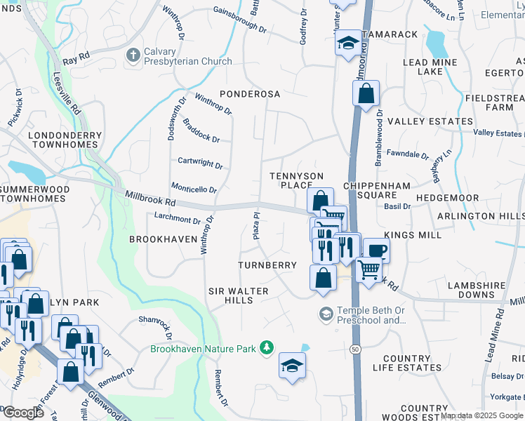 map of restaurants, bars, coffee shops, grocery stores, and more near 3204 Plaza Place in Raleigh