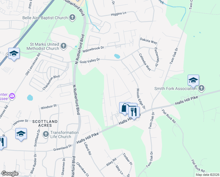 map of restaurants, bars, coffee shops, grocery stores, and more near 1508 Destiny Drive in Murfreesboro