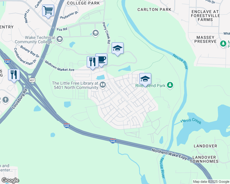 map of restaurants, bars, coffee shops, grocery stores, and more near 6609 Perry Creek Road in Raleigh