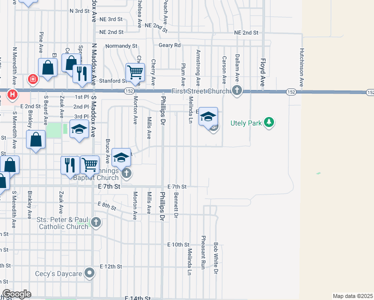 map of restaurants, bars, coffee shops, grocery stores, and more near 607 Melinda Lane in Dumas