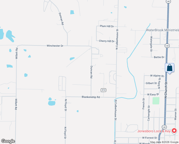 map of restaurants, bars, coffee shops, grocery stores, and more near 1613 Duncan Road in Jonesboro