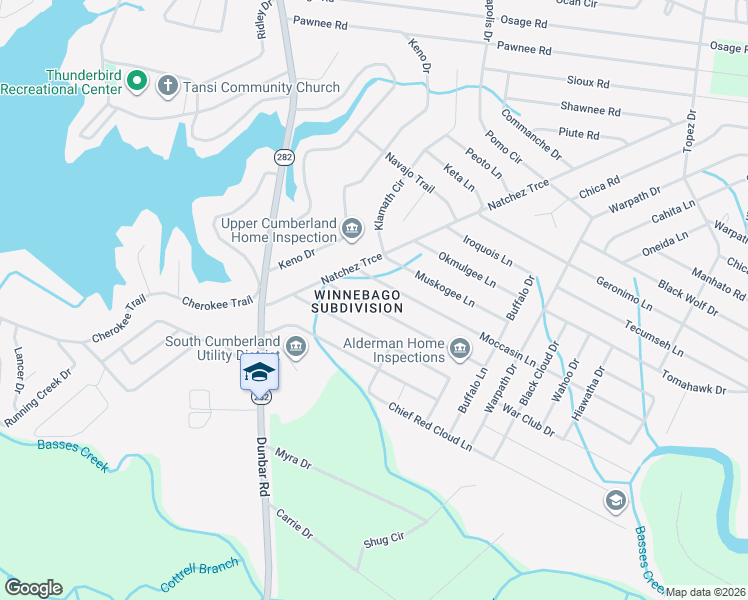 map of restaurants, bars, coffee shops, grocery stores, and more near 5022 Chinook Lane in Crossville