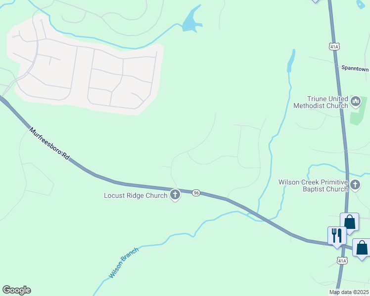 map of restaurants, bars, coffee shops, grocery stores, and more near Hardeman Springs Boulevard in Arrington