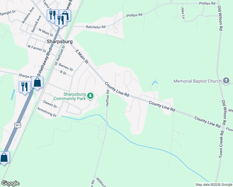 map of restaurants, bars, coffee shops, grocery stores, and more near 30 Flora Ln in Rocky Mt