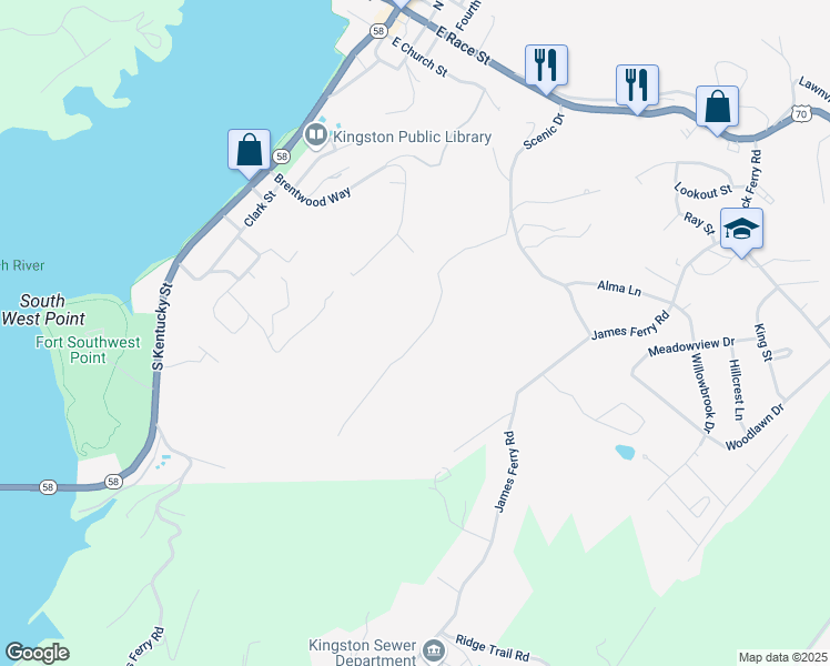 map of restaurants, bars, coffee shops, grocery stores, and more near 609 West Ridgecrest Drive in Kingston