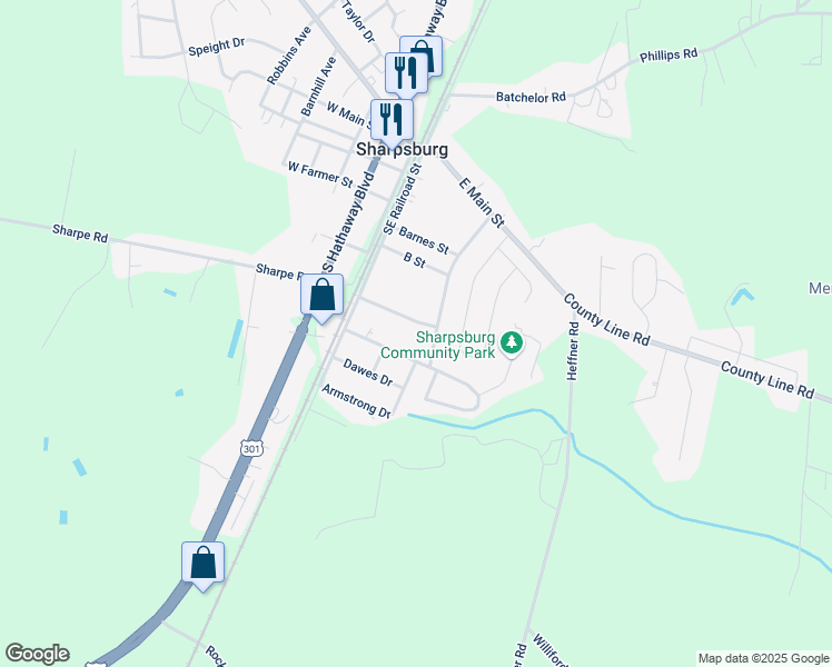 map of restaurants, bars, coffee shops, grocery stores, and more near Lincoln Drive in Rocky Mount