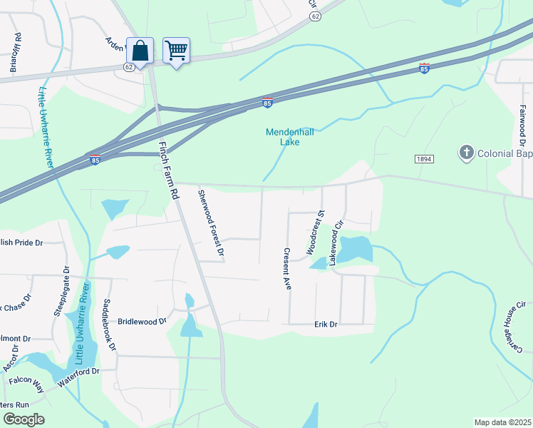map of restaurants, bars, coffee shops, grocery stores, and more near 3996 Shadydale Acres Lane in Trinity