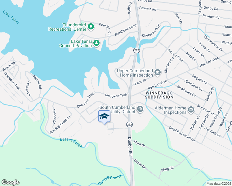 map of restaurants, bars, coffee shops, grocery stores, and more near 9511 Cherokee Trail in Crossville