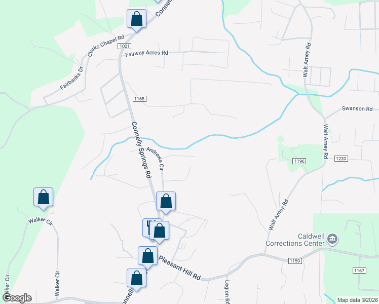 map of restaurants, bars, coffee shops, grocery stores, and more near 2644 Green Acres Street in Lenoir