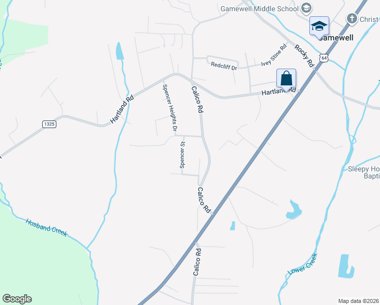map of restaurants, bars, coffee shops, grocery stores, and more near 2924 Spencer Street in Lenoir