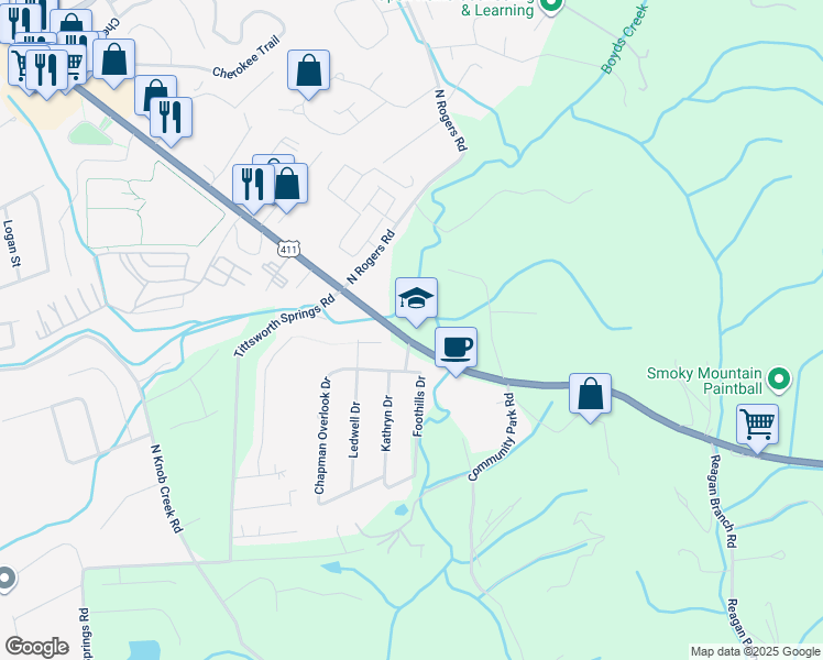 map of restaurants, bars, coffee shops, grocery stores, and more near 11832 Chapman Highway in Seymour