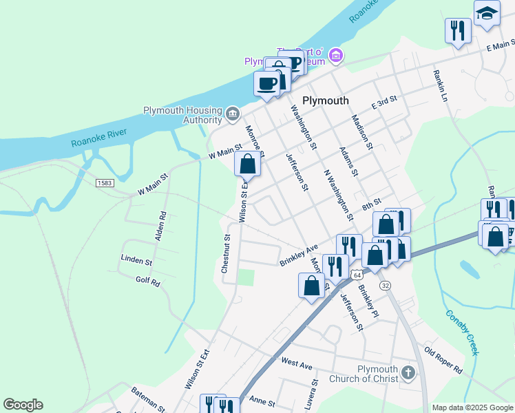 map of restaurants, bars, coffee shops, grocery stores, and more near 410 Winesett Circle in Plymouth