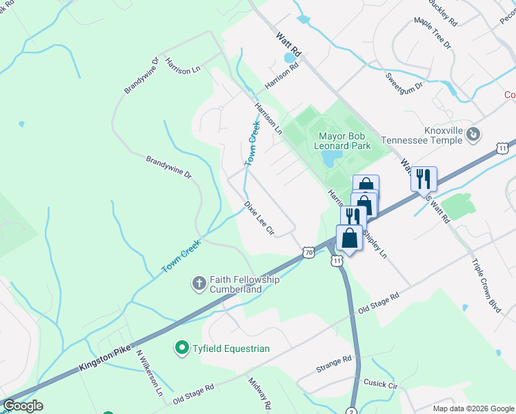 map of restaurants, bars, coffee shops, grocery stores, and more near 947 Dixie Lee Circle in Lenoir City