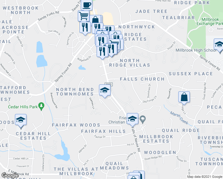 map of restaurants, bars, coffee shops, grocery stores, and more near in Raleigh