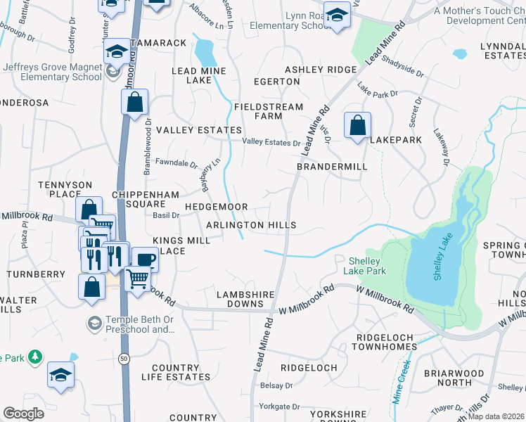 map of restaurants, bars, coffee shops, grocery stores, and more near 2000 Blackwood Drive in Raleigh