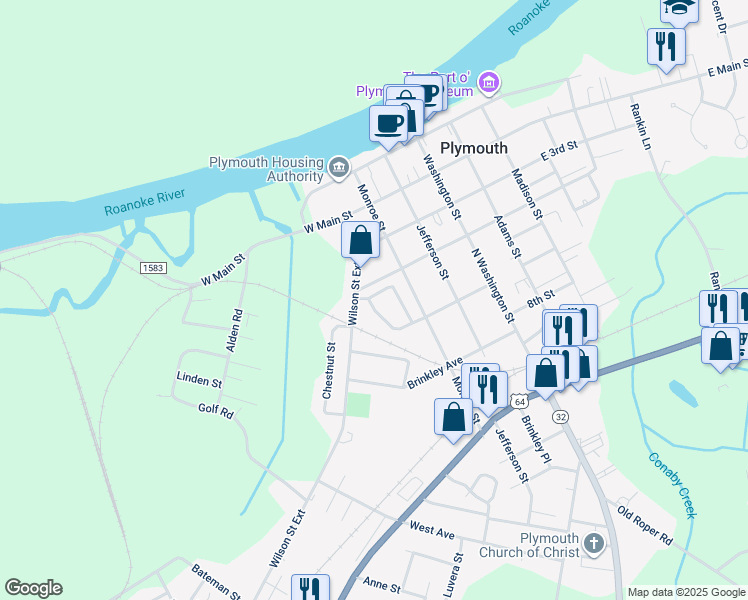 map of restaurants, bars, coffee shops, grocery stores, and more near 410 Winesett Circle in Plymouth
