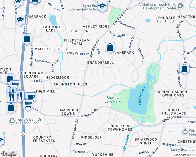 map of restaurants, bars, coffee shops, grocery stores, and more near 6000 Tarnhour Court in Raleigh