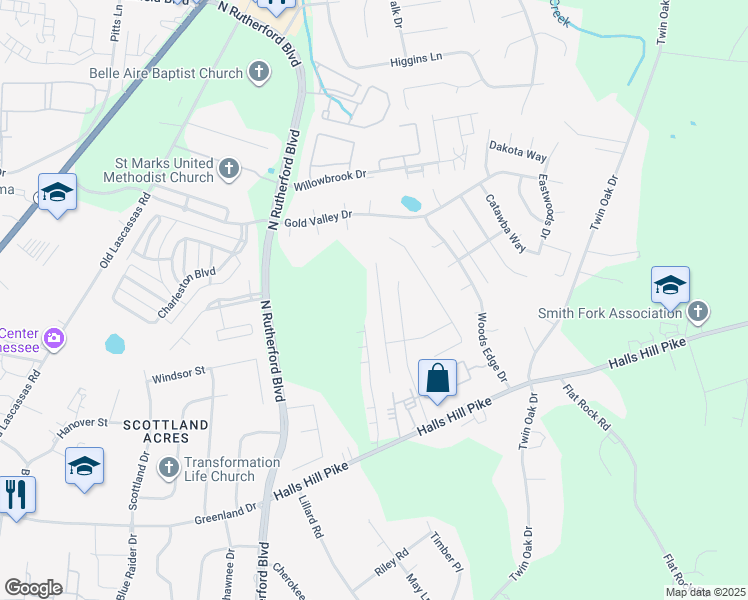 map of restaurants, bars, coffee shops, grocery stores, and more near 1525 Destiny Drive in Murfreesboro