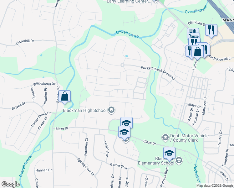 map of restaurants, bars, coffee shops, grocery stores, and more near 4407 Mordecai Avenue in Murfreesboro