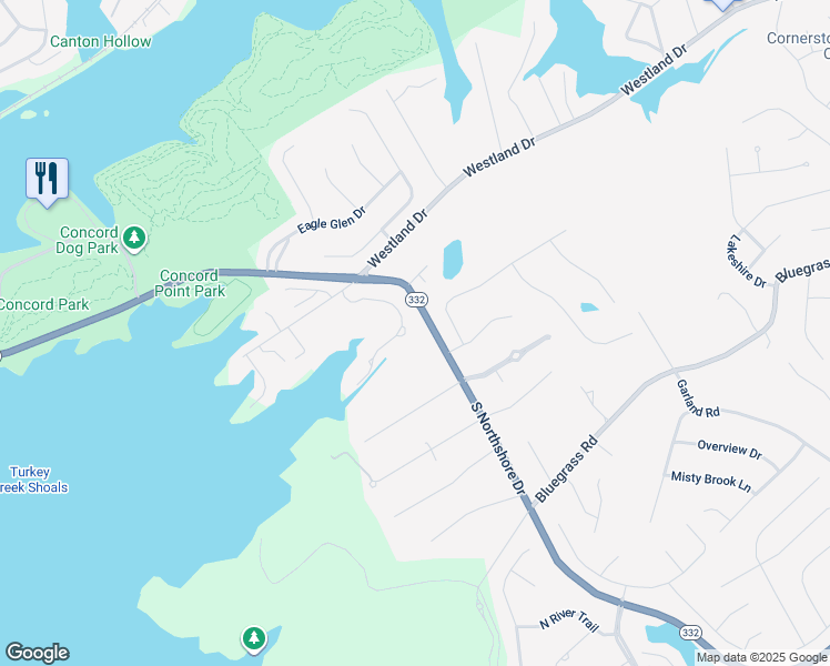map of restaurants, bars, coffee shops, grocery stores, and more near 1711 Shorecove Way in Knoxville