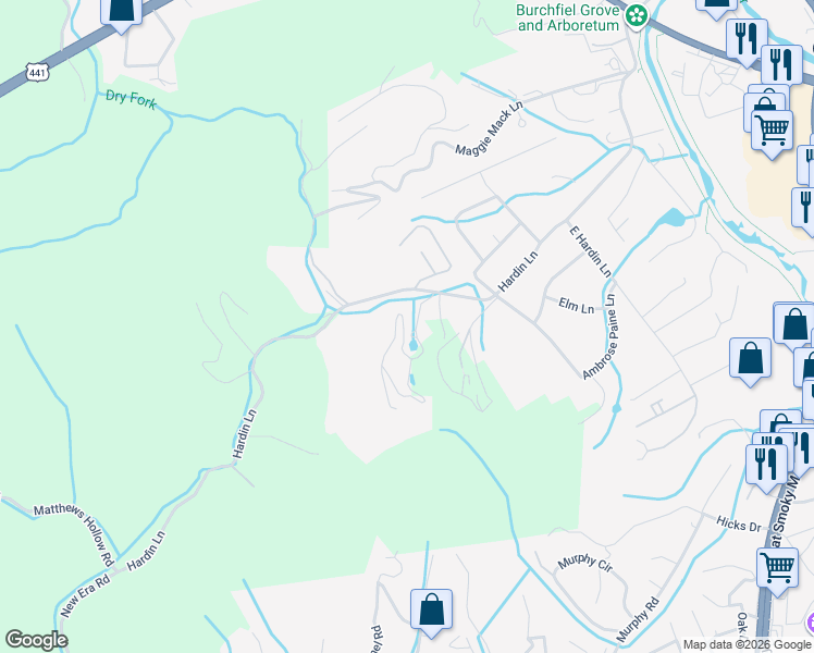 map of restaurants, bars, coffee shops, grocery stores, and more near 502 Hideaway Ridge Circle in Sevierville