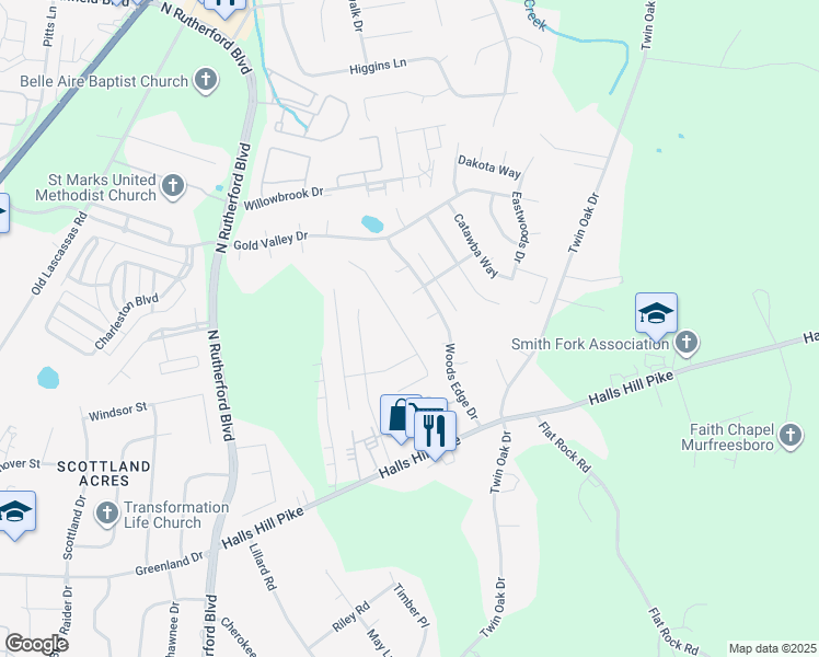 map of restaurants, bars, coffee shops, grocery stores, and more near 1516 Passage Drive in Murfreesboro