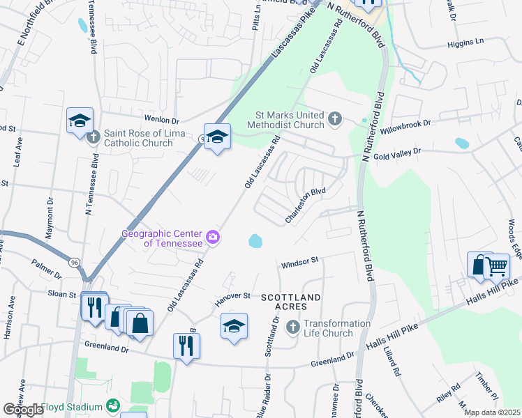 map of restaurants, bars, coffee shops, grocery stores, and more near 1144 Charleston Boulevard in Murfreesboro
