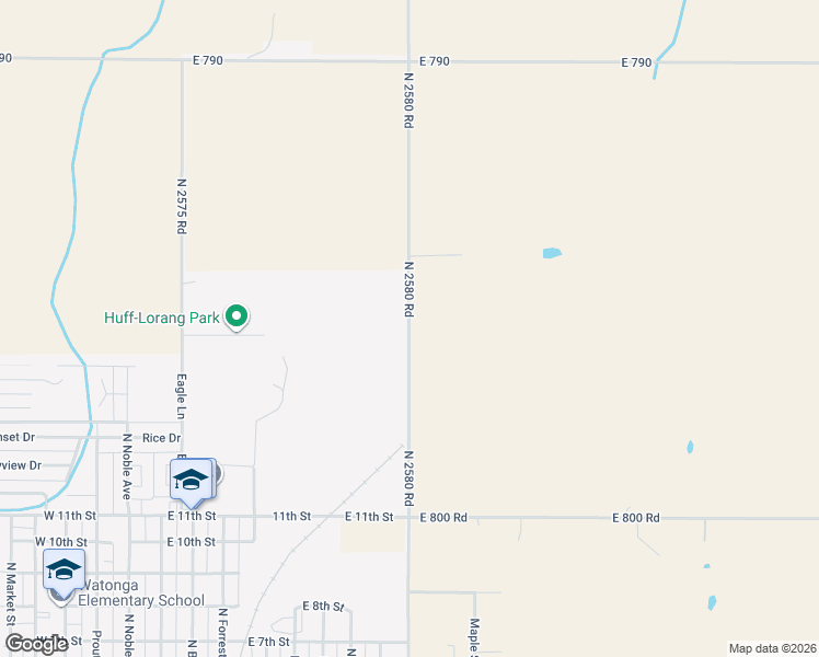 map of restaurants, bars, coffee shops, grocery stores, and more near North 2580 Road in Watonga