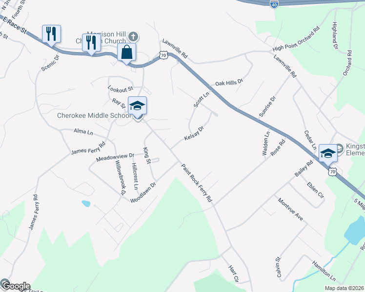 map of restaurants, bars, coffee shops, grocery stores, and more near 305 Kelsay Drive in Kingston